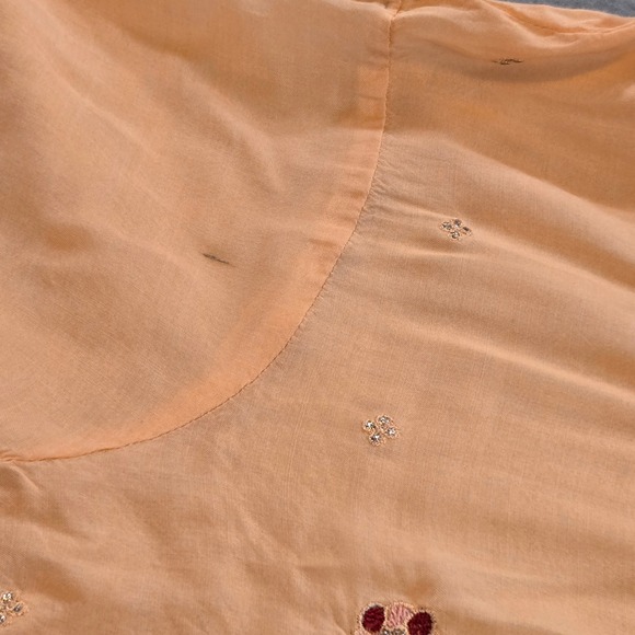 Peach Embroidered Kurta Tunic Women Long Sleeve Floral Sequin Scalloped Hem - Picture 6 of 9
